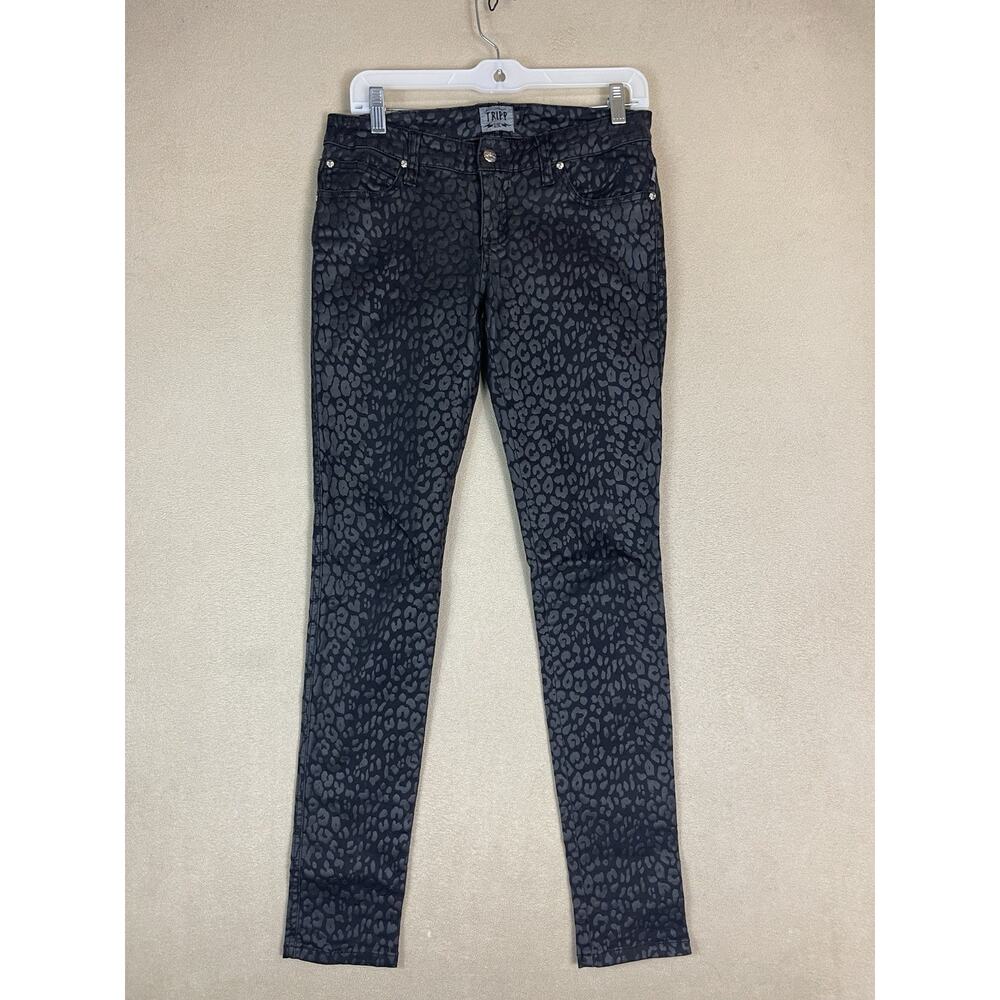 Tripp NYC Pants Womens 5 Black Leopard Print Low Rise Skinny‎ Stretch Slim Fit